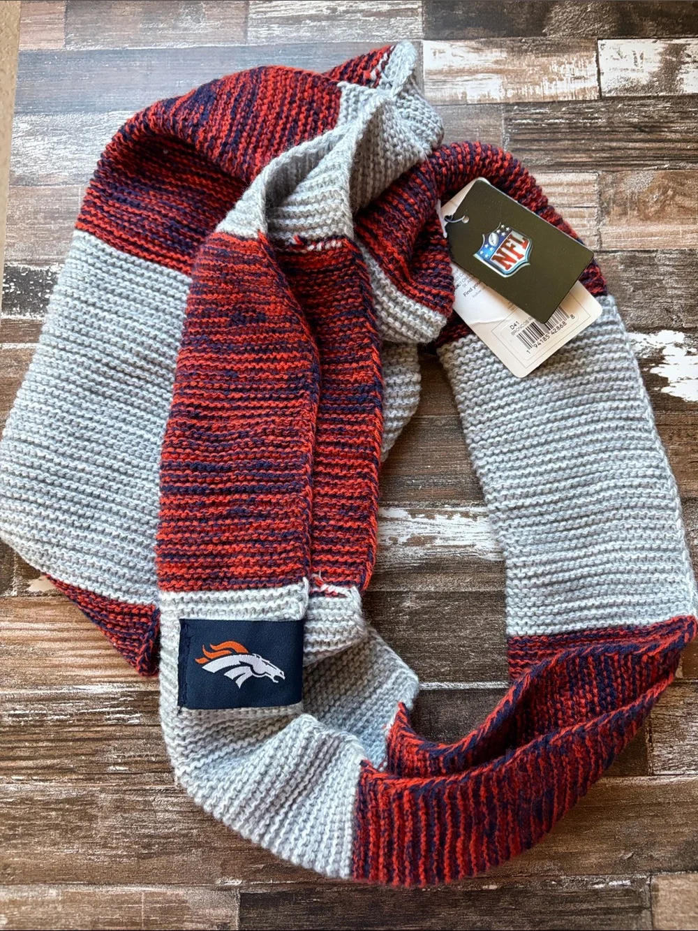 NFL Denver Broncos Striped Knit Infinity Scarf in Orange & Blue